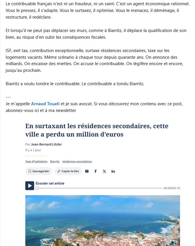 Détail du post sur la fiscalité des résidences secondaires aux Sables d'Olonne